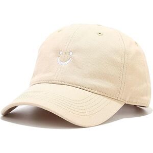 Unisex Beige 100% Cotton Smile Face Embroidered Adjustable Classic Baseball Cap